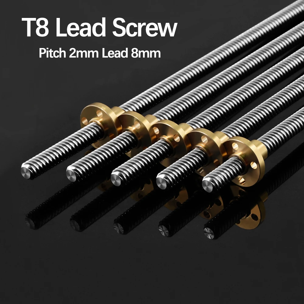 Tornillo de avance T8 THSL-300-8D varilla trapezoidal T8 CNC impresora 3D paso de rosca de tornillo de plomo 2mm plomo 8mm longitud 100-500mm con tuerca de latón