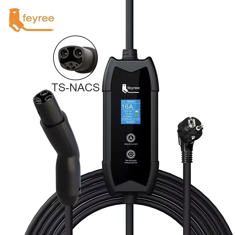 Feyree  1.8' LCD Screen with Set Delay Schedule 3.5KW EV Charger Portable Charging Station for Tesla Cars TS-NACS Charger Plug