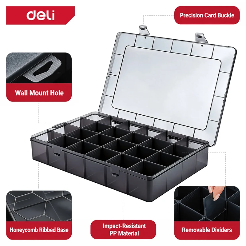 Dustproof Parts Organizer Box 9-24 Grid Removable Dividers Storage Case For Screws Bolts Nails Drill Bits Hardware Accessories