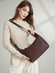 Genuine Leather Cross body Bag For Women Simple Casual Soft Cowhide Large Shoulder Purse Daily Shopping Bag