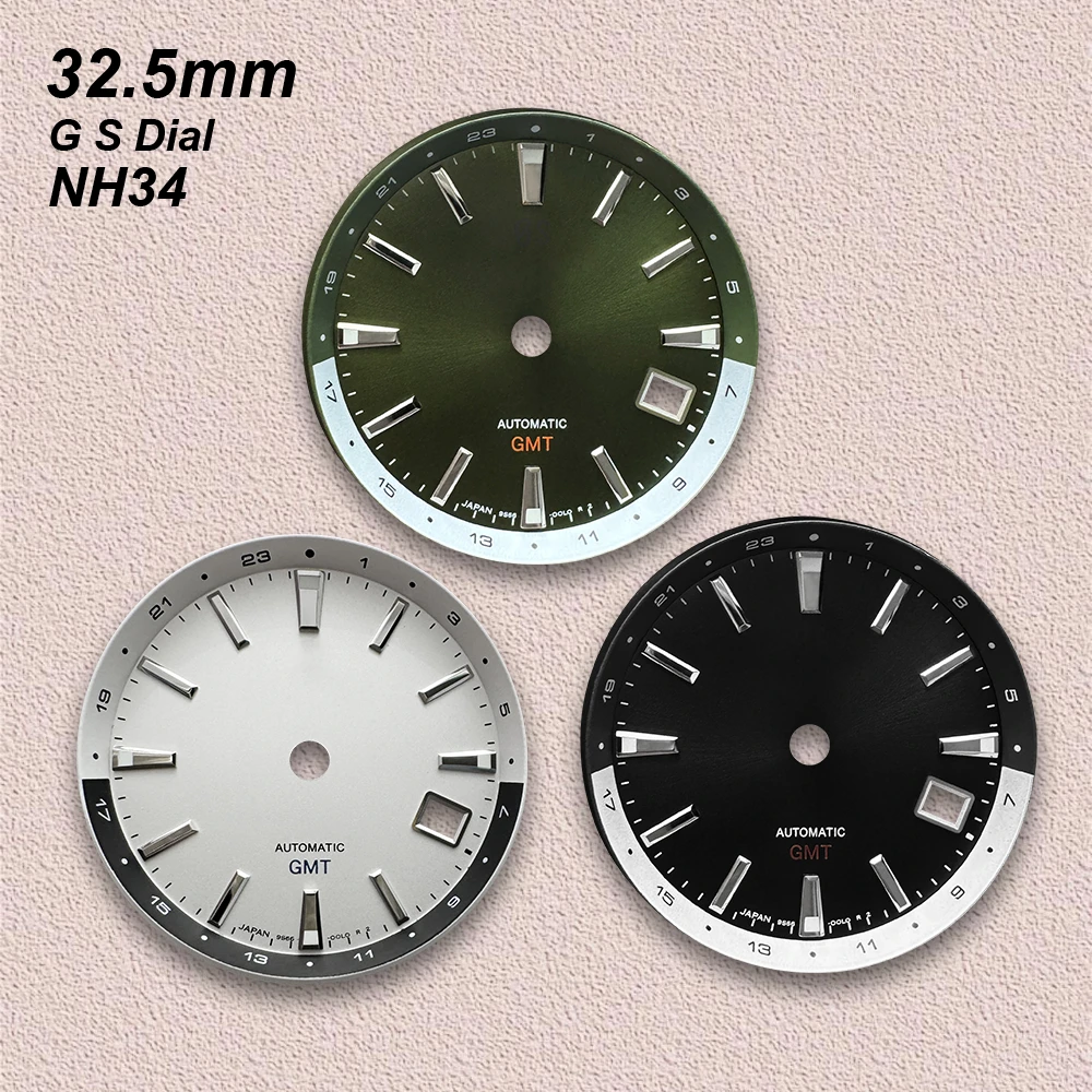 32.5mm GMT G S Dial Fit NH34 Japan Automatic Movement Green Luminous High Quality Watch Modification Accessories