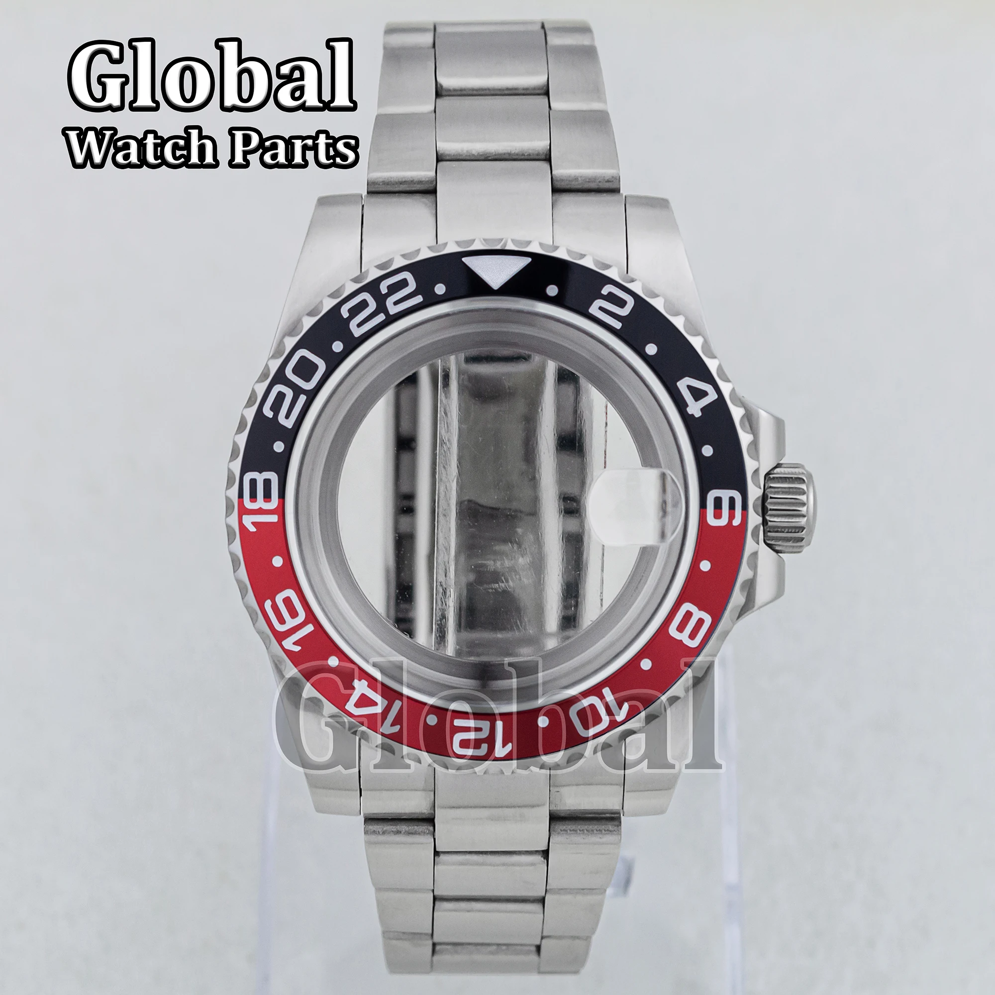 Caja de reloj de acero inoxidable para SUB GMT, correa sólida, parte inferior de cristal, resistente al agua hasta 5ATM, accesorios para reloj, piezas de repuesto