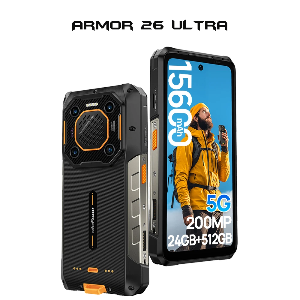 Ulefone Armor 26 Ultra 5G Rugged Waterproof Smartphone 120W 15600mAh 200MP+64MP Mobile Phone Up to 24GB+512GB NFC