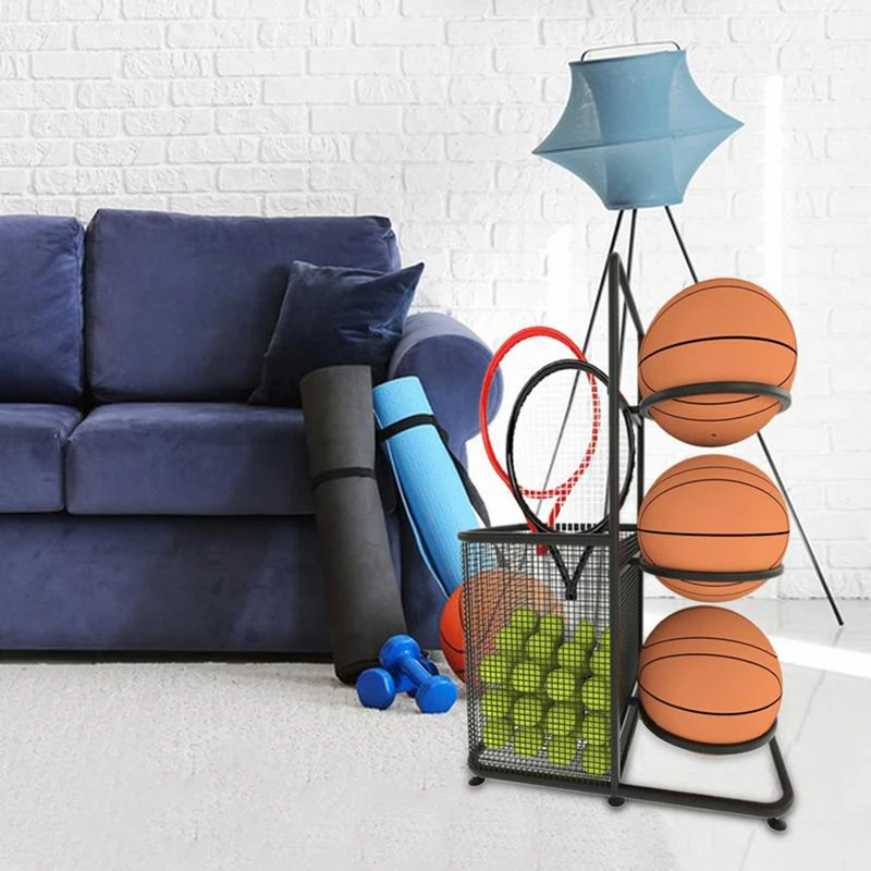 

Basketball Storage Rack Sports Ball Soccer Organizer Multi Layer Ball Storage Stand Cast Iron Garage Organizer