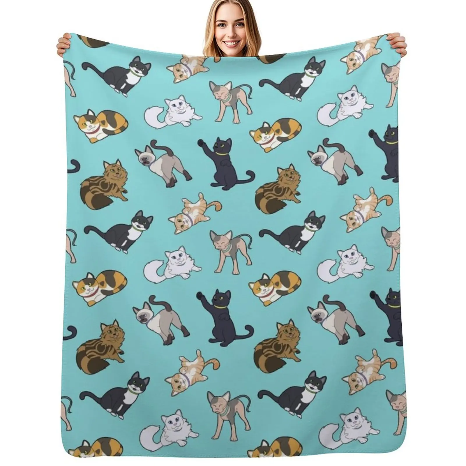 

Cat Pattern - Teal Throw Blanket Designers Summer manga cosplay anime Blankets