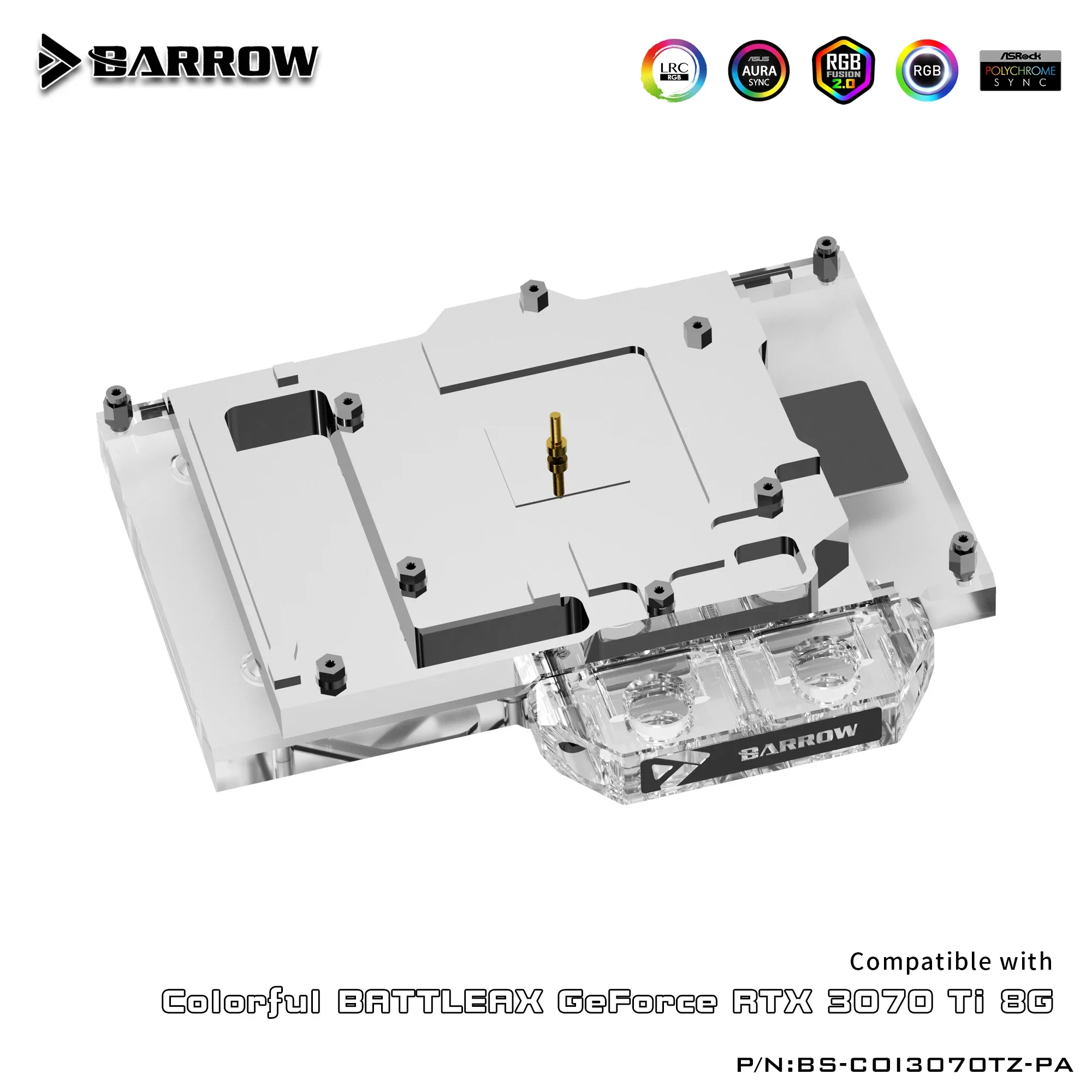 BARROW Vollständige Abdeckung, Wasserblock, Verwendung für bunte Battleax RTX 3070Ti 8G GPU-Karte, A-RGB-Kühlkörperblock mit Rückwandplatine