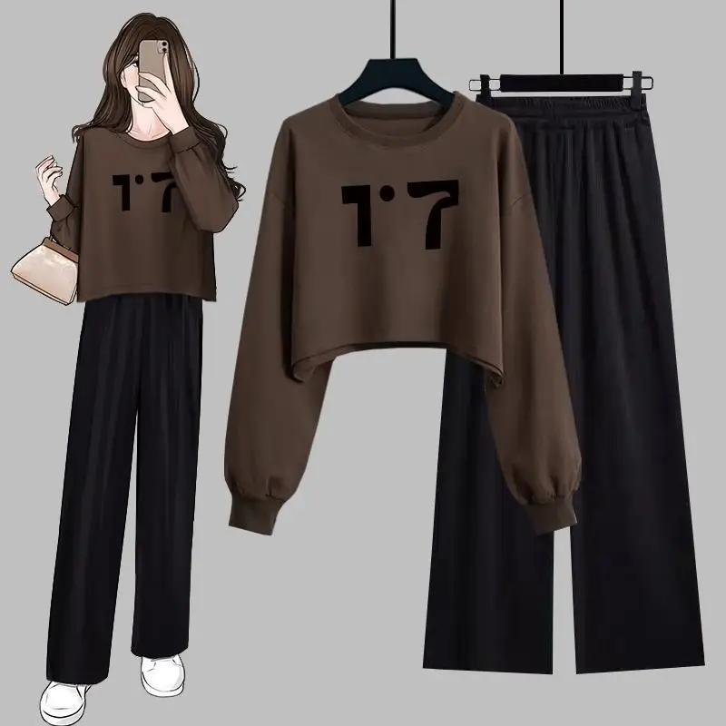 Fashion Set Women Casual Tracksuit Spring Autumn Suits 2 Piece Set Long Sleeve Pullovers Sweat Wide Legs Pants