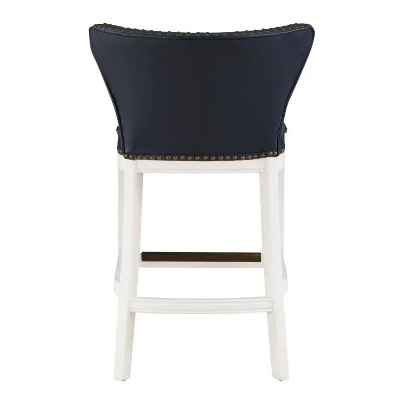 مقعد من الجلد الصناعي باللون الأزرق من ماكون والخشب الأبيض بتصميم عصري