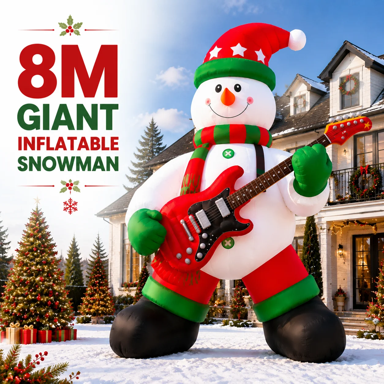 VANCEN 26FT Giant Inflatable Christmas Snowman with Guitar - Outdoor Holiday Yard Decoration Large Blow up Lawn Display for Front Garden Party with Blower