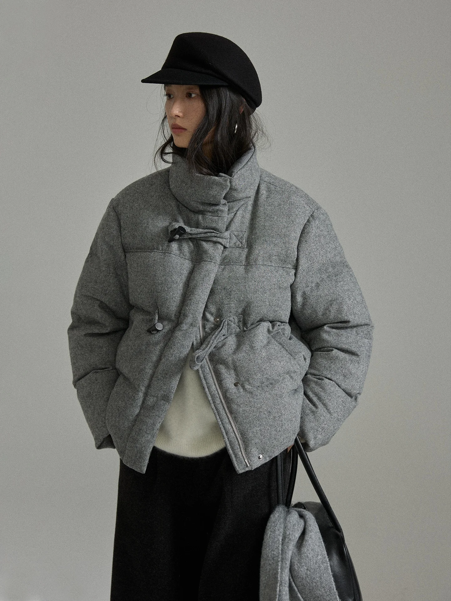 

CLIPETTE Thiened Woolen Plaid Collar ort down Jaet Women's Winter Outerwear Bread Sle Du down Coat Casual Loose Fit