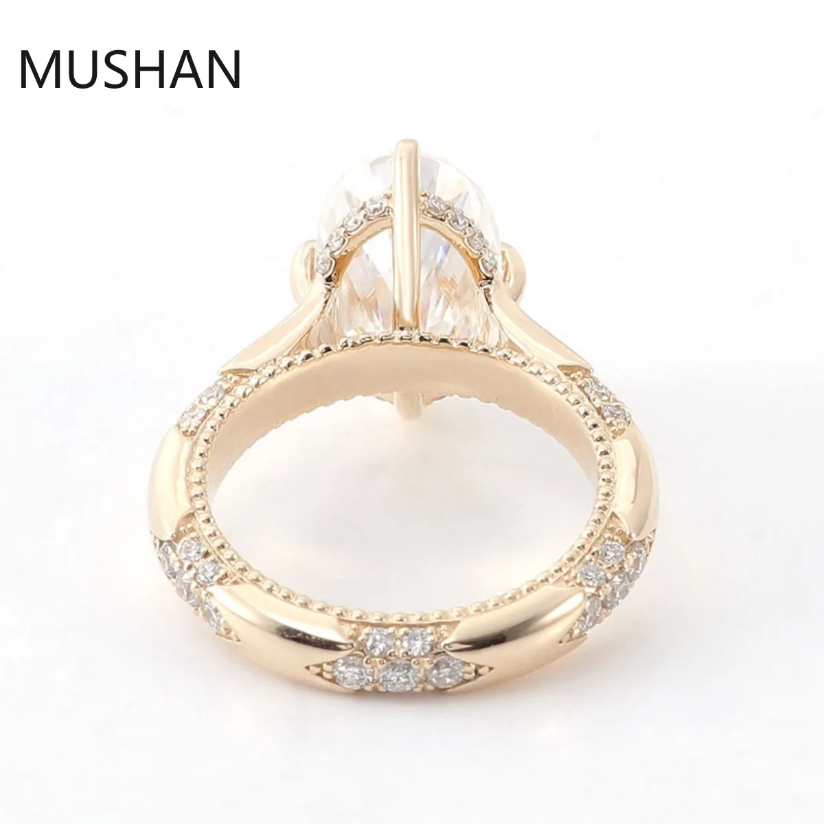 MUSHAN Luxury Custom 14K 18K Gold Rings Band Jewelry With Moissanite Diamond Lab Grown Gemstones Diamond Wedding Ring For Women view 3