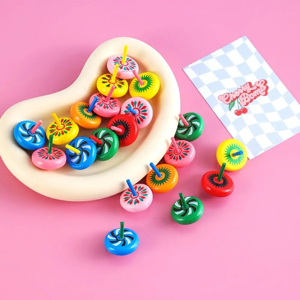 10Pcs Creative Wood Wooden Spinning Tops Vivid Colors Color Random Desktop Decompression Wood Gyroscope Birthday Gifts