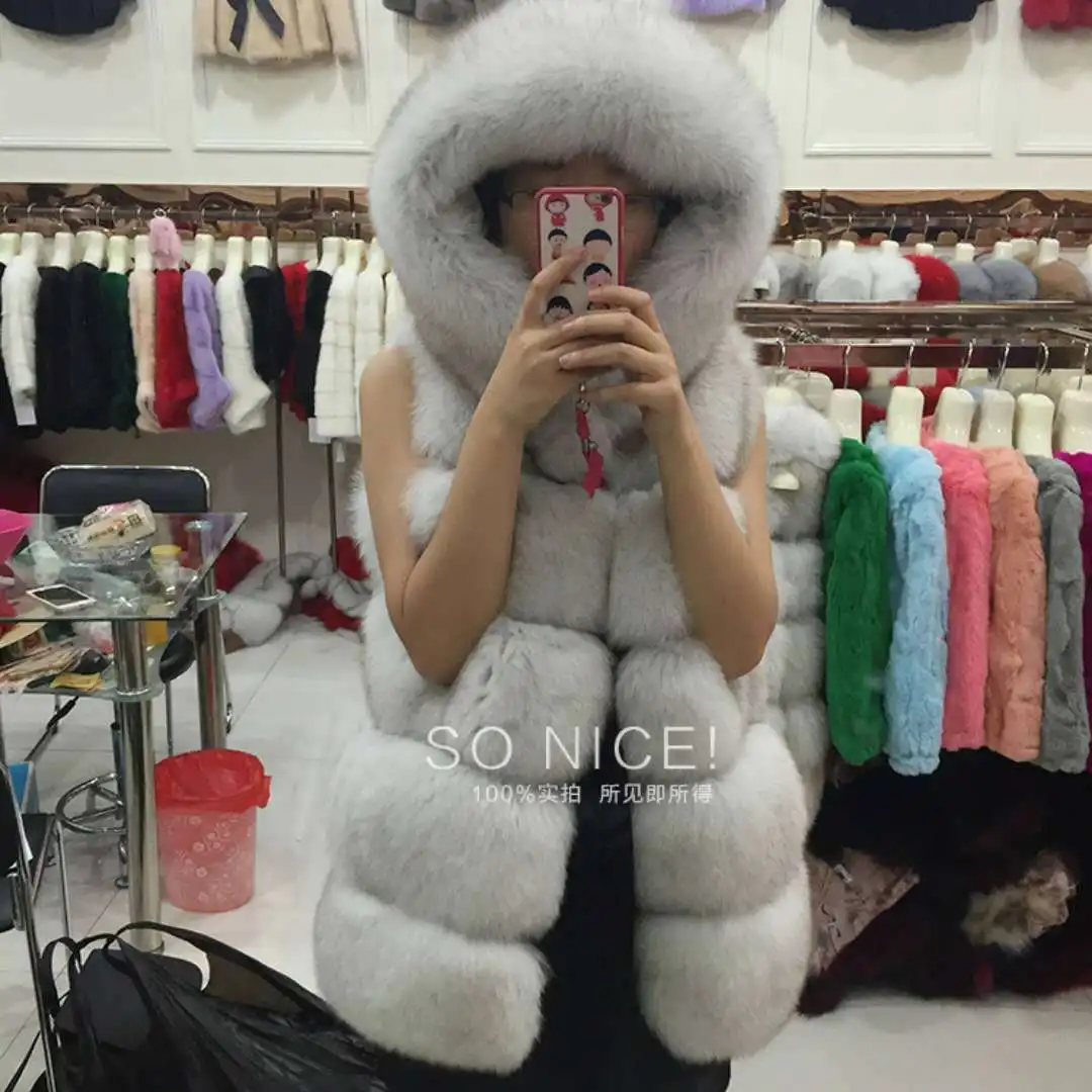 Faux Fox Fur Vest Coats Women Loose Mid Length Fur Jackets Hooded Sleeveless Thick Warm Fur Casual Slim Fit 2026 Autumn Winter