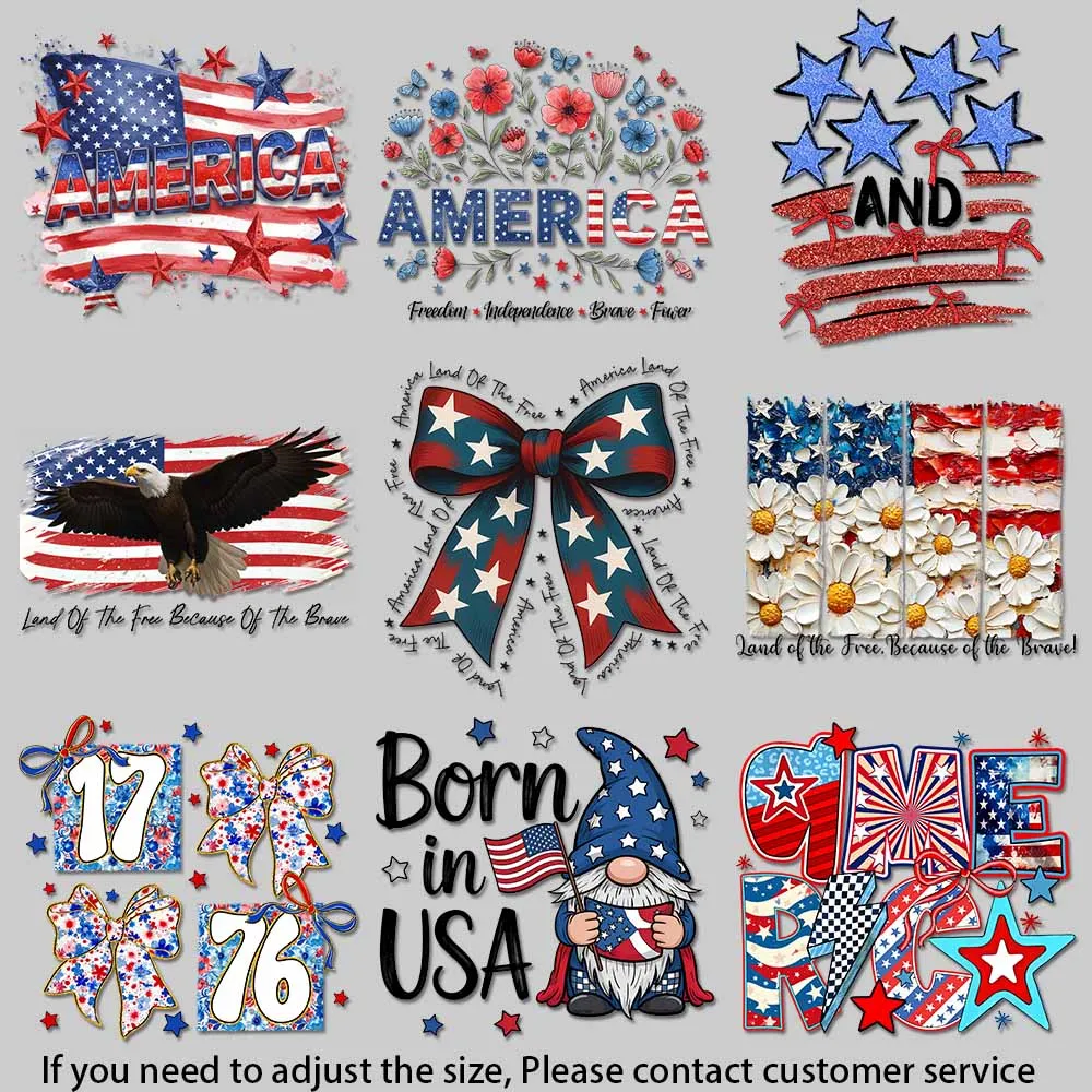 America land of free floral letter art Patriotic AMERICA stars checkered art heat transfer patches for clothes DIY Craft