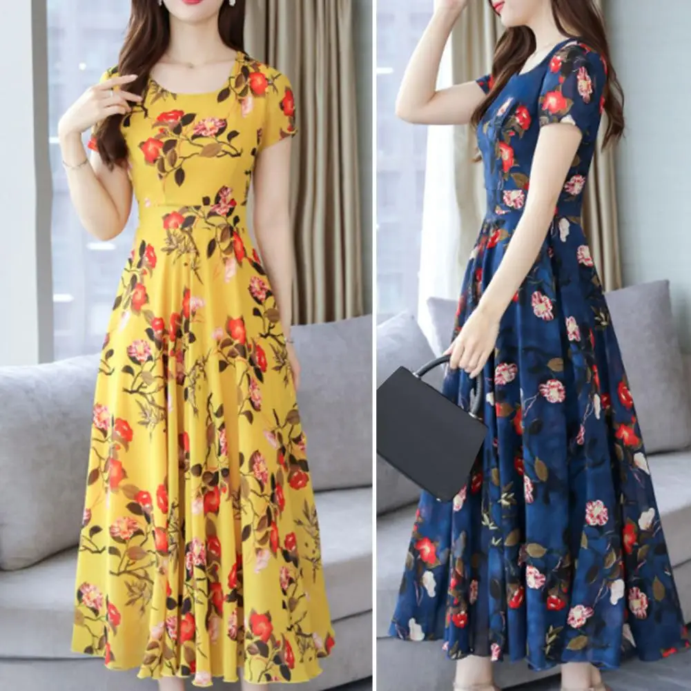 

Charming Long Dress Waist Tight Slim Fit Summer Dress Ladies Summer Floral Print Holiday Long Dress