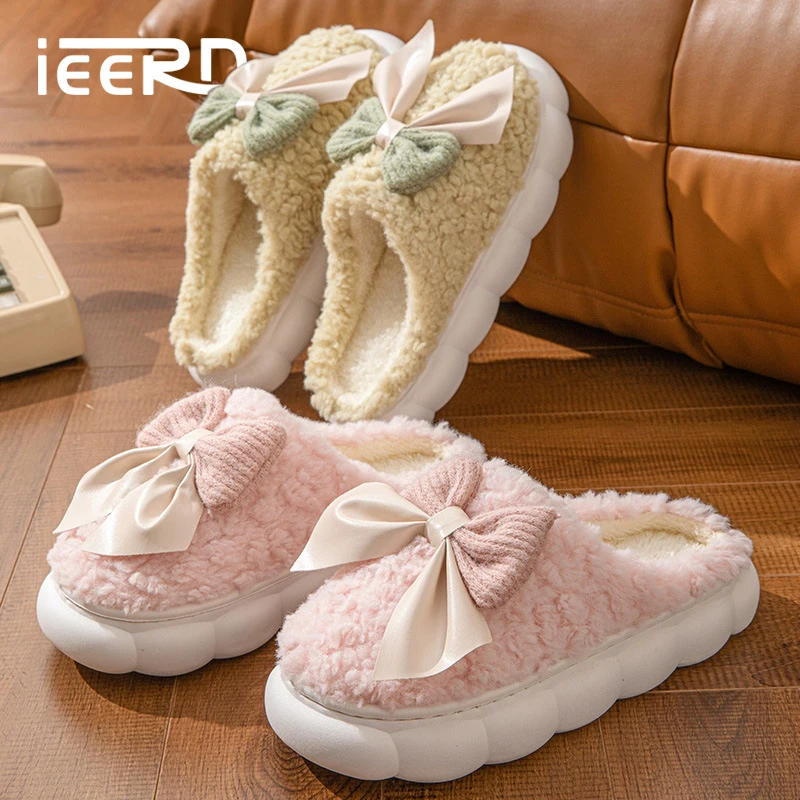

Женские уютные домашние тапочки из пены с эффектом памяти, женские домашние тапочки для спальни с плюшевым бантом, пушистые горки для дома и улицы