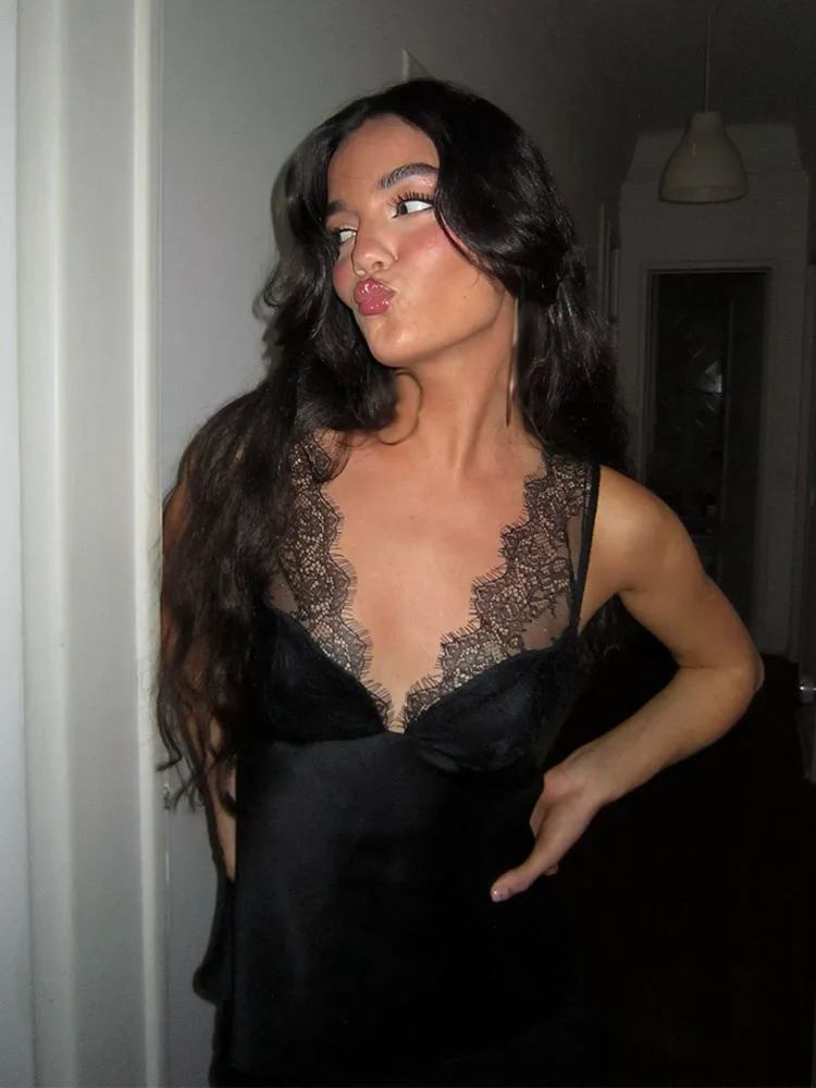 HH Women Satin Texture Lace Mini Skirt Set Zipper Vintage Top+High Waist Splice Backless Bow Decoration Pleated Summer Skirt