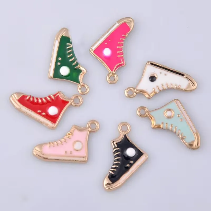 Mix 7pcs 20*12Mm Enamel Gym Sports Shoes Charms For Bracelet, Metal Sneaker Pendants Dangle Jewelry Making Findings Components