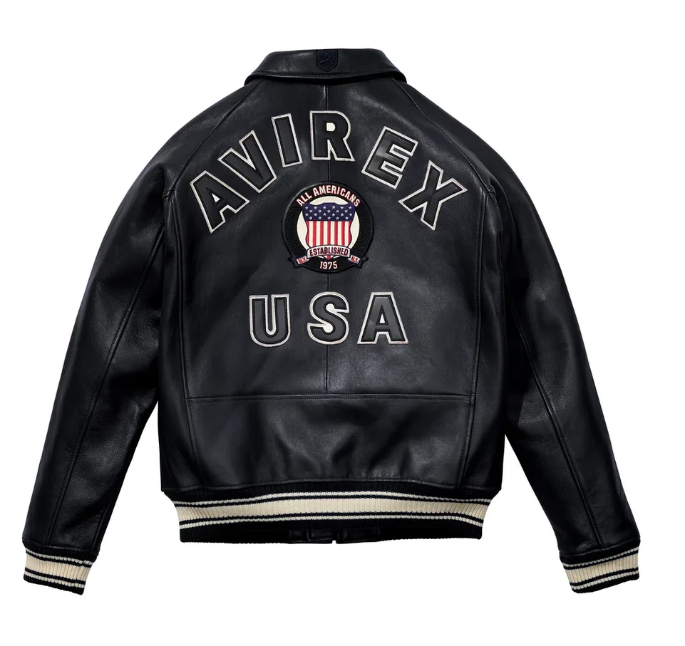 AVIERX Herren-Lederjacke Frankreich 1,5 mm dickes Schaffell hochwertige Stickerei Marke Vintage klassischer Fluganzugmantel in US-Größe