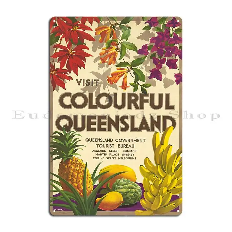 Queensland Australia Vintage Travel Metal Sign PaintingCustomize Design Customized Wall Decor Tin Sign Poster