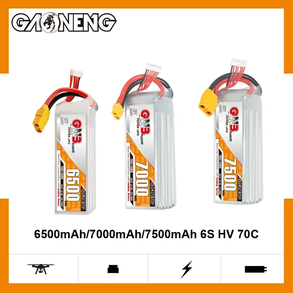 GNB 22.8V 6000mAh/6500mAh/7000mAh/7500mAh 6S 70C LiHV Battery For 7-8inch 400mm-450mm X8 10inch Xclass FPV 1/7 1/8 Scale Vehicle