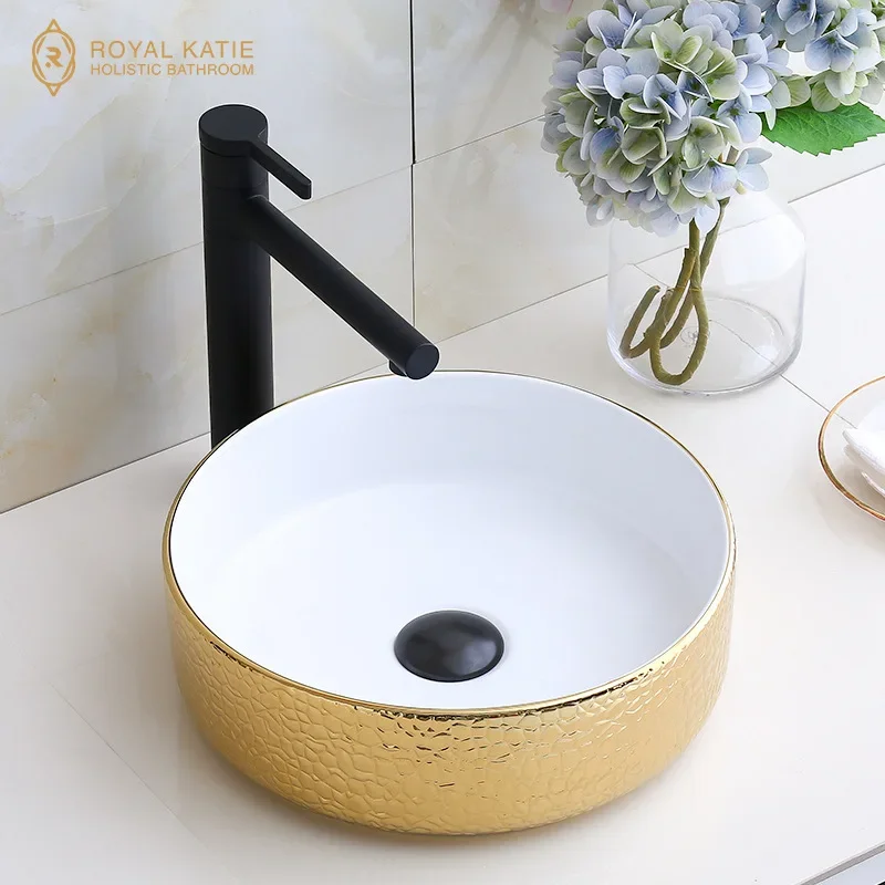 American Table Basin Ceramic Gold Wash Basin European Hotel Toilet Art  Creative Washbasin Wash Basin