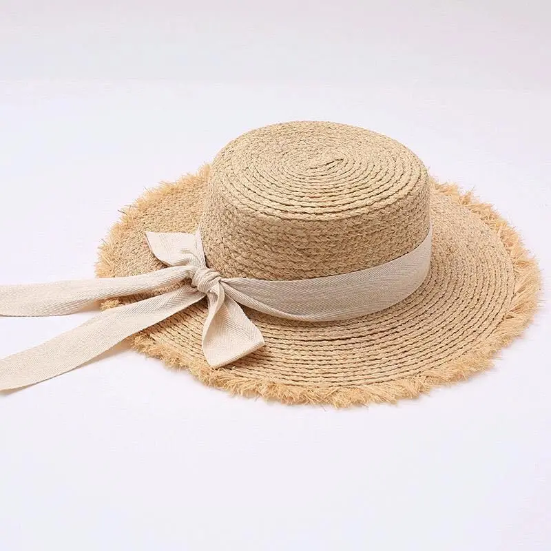 2023 Summer Sun Hat Bow 100% Raffia Hat Sun Visor Women Summer Panama Straw Hats Women Beach Hat Summer Hat Uv Blocking Hat