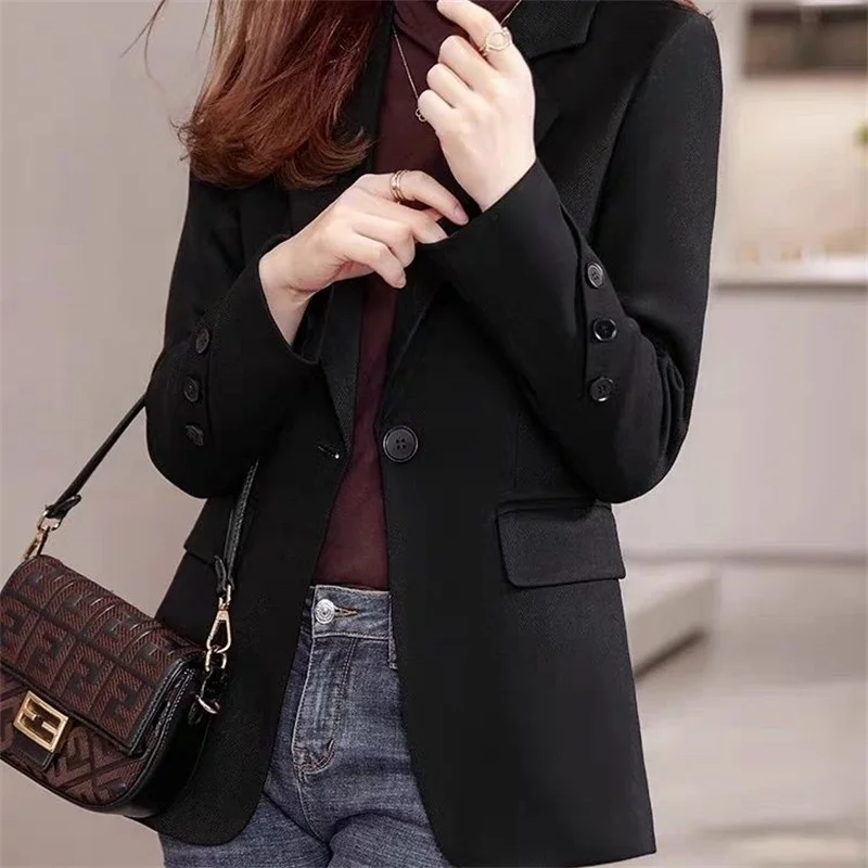 Temperament Suit Jacket For Women In Spring 2024, New High-end Small Casual Black Slim Fit Temperament Small Suit Top Lady Coat