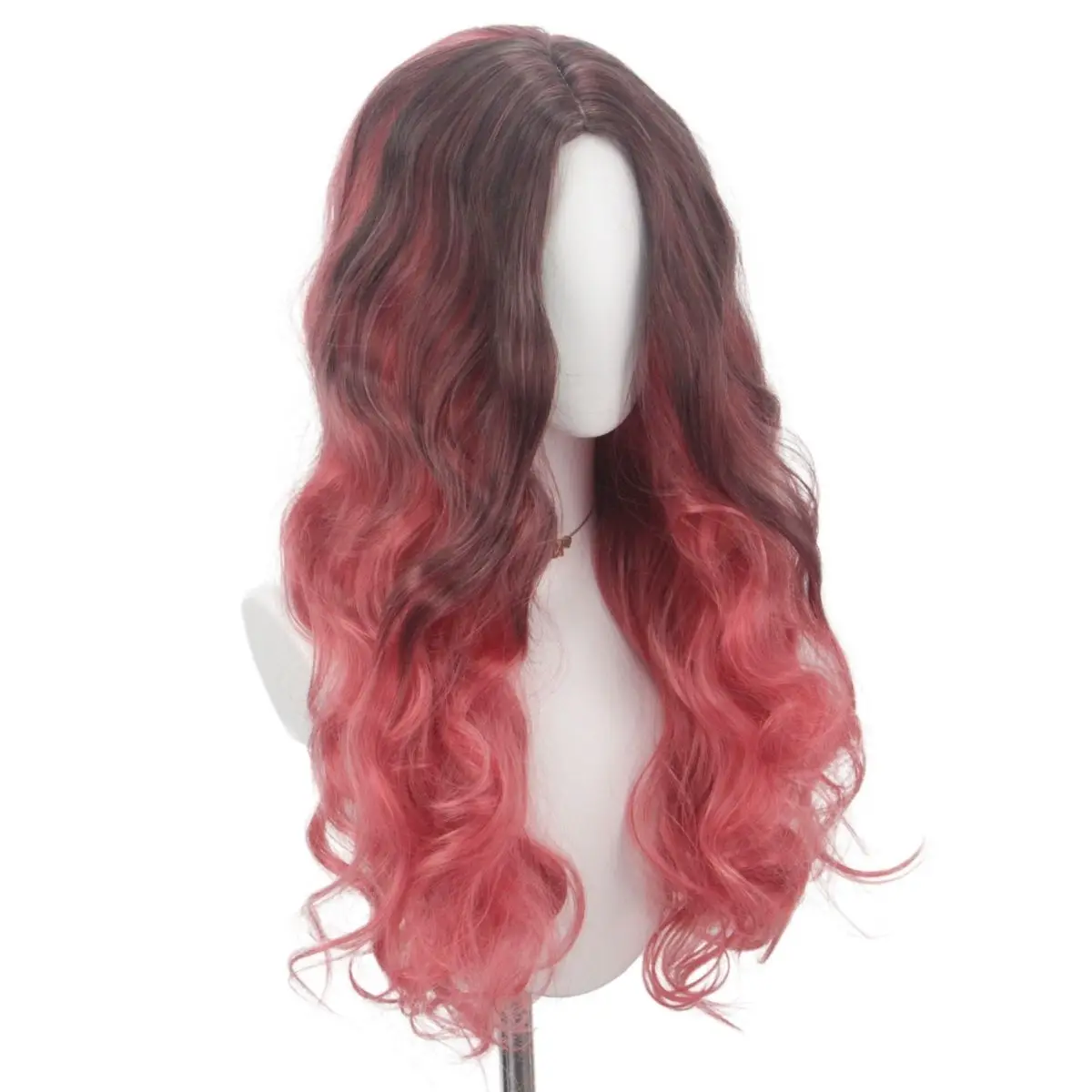 Anxin Brand Synthetic Fiber Wig: Long Curly Hair in Gradient Black and Red, Made of High-Temperature Fiber, with a Gradient Color Throughout, Comfortable to Wear and Easy to Maintain, Highly Suitable for Halloween/Comic Conventions/Party Styling Events, the Hair Net Is Designed with Holes, Making It Breathable, Easy to Wear in Events, Creating a Fashionable Atmosphere, a Trendy and Fashionable Item.