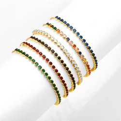 FLOLA Simple Multicolor Cz Crystal Bracelets for Women Copper Beads Adjustable Bracelets Gold Plated Jewelry Gifts brtk63