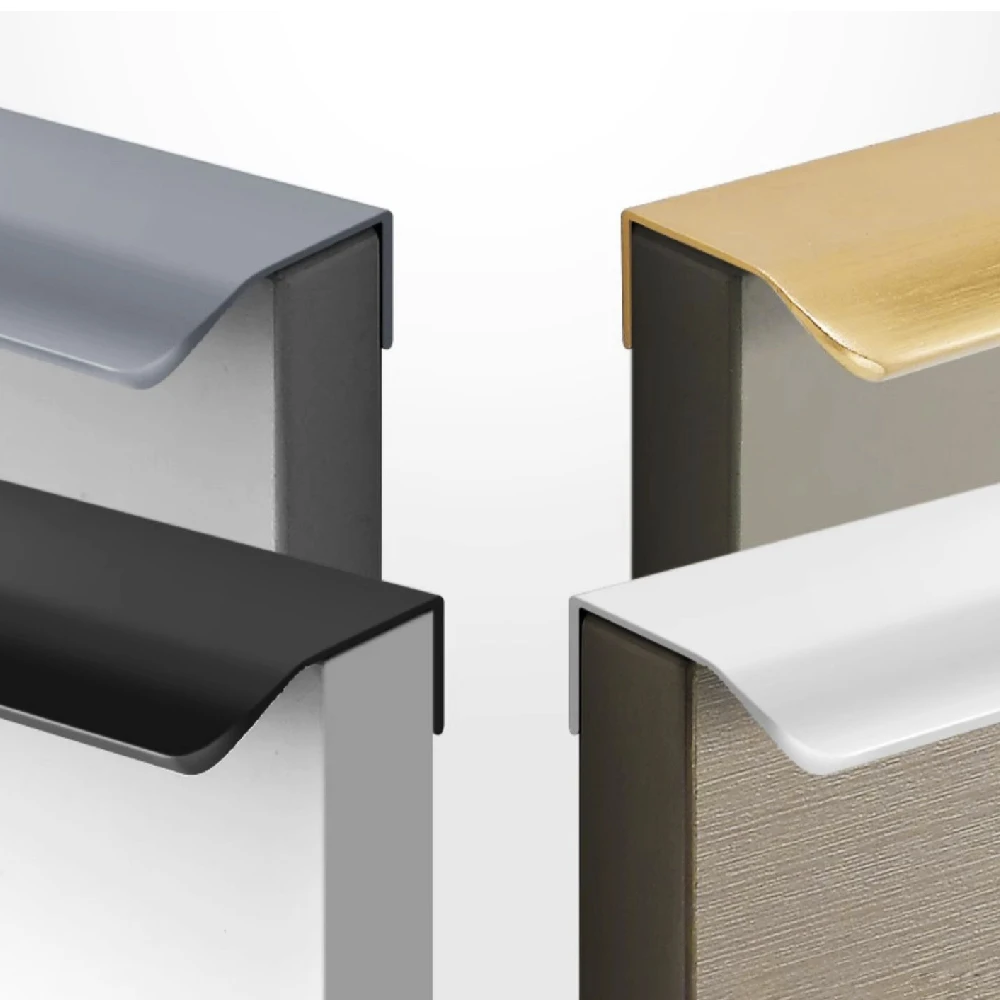 Black Hidden Cabinet Handles Kitchen Cupboard Door Knob and Handle Aluminum Alloy Wardrobe Drawer Handles Furniture Hardware