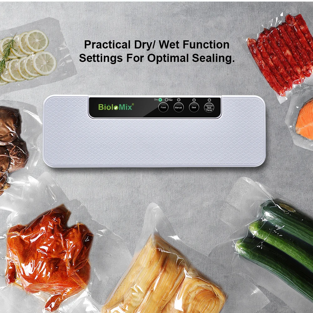 Automatic Vacuum Sealer Wet Or Dry Food Saver Packing Machine with 10pcs Free Bags for Sous Vide White/Black,BioloMix