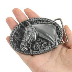 Fibbia per cintura animale in metallo retrò 3D stile Punk in lega di zinco foglia d'ulivo fibbia a forma di testa di cavallo accessori per Jeans per cintura larga 4cm