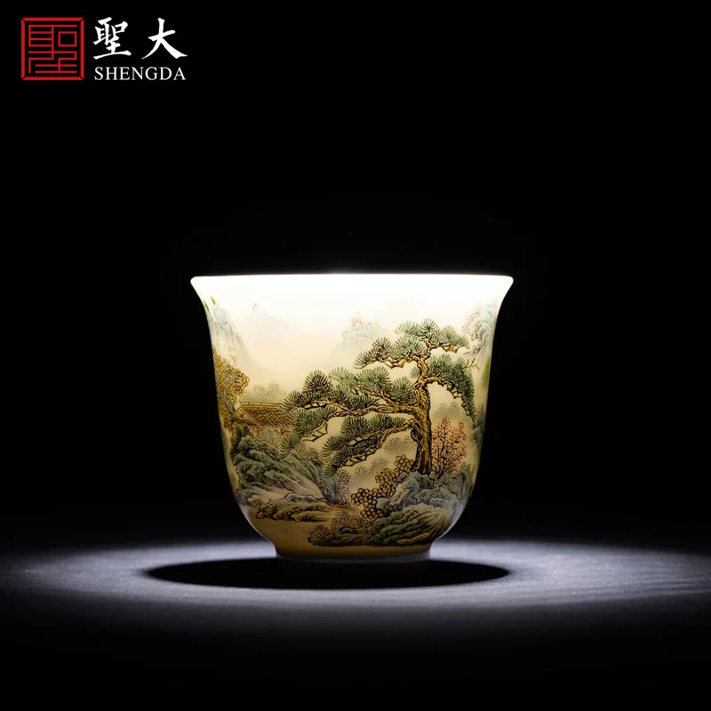 

|ceramic Kung Fu tea cup hand painted pastel landscape Songshan seclusion map master cup tea cup Jingdezhen tea set