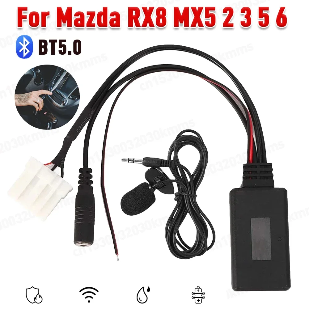 Adaptador Bluetooth AUX para coche, micrófono estéreo inalámbrico para Radio, 5-12V, 23cm, para Mazda 2, 3, 5, 6, MX5, RX8, CX7, 2006, 2007+, Audio