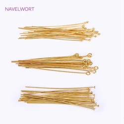 50pcs/Lot 18K Gold Plated Pins Brass Ball Head/Flat Head/Eye Head Pins Supplies For Jewelry DIY Beading Accessories Wholesale