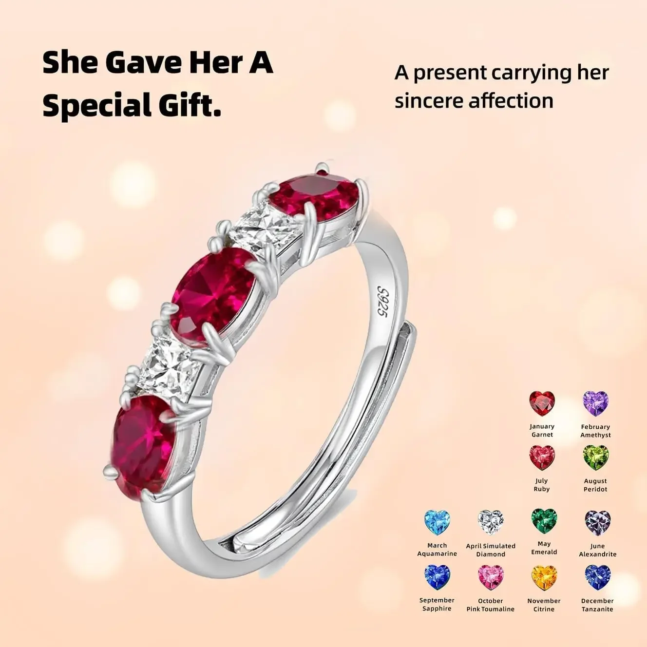 خواتم جوهرة الميلاد من الفضة الإسترليني عيار 925 للنساء - مقاس قابل للتعديل مجوهرات نسائية هدايا عيد ميلاد لصديقتك والزوجة والأم