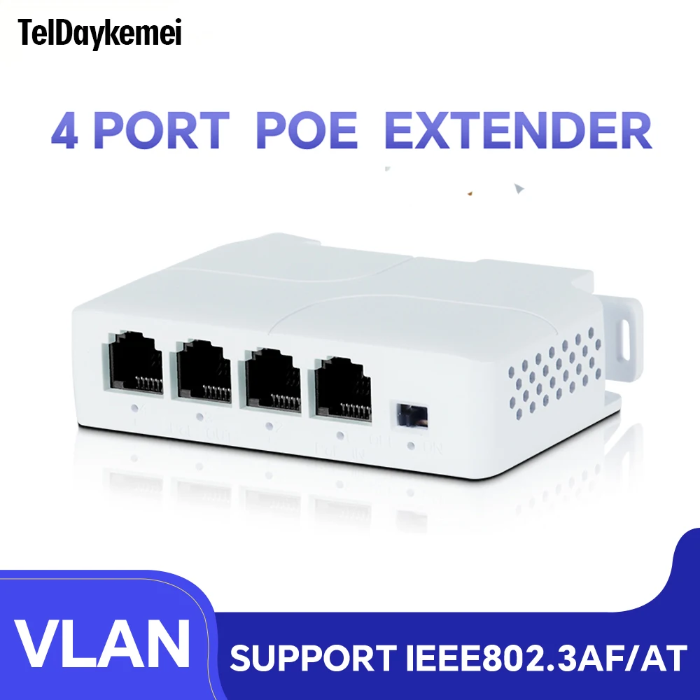 TelDaykemei 4 Port PoE Extender poe repeater for IP Port Transmission Extender for POE Switch NVR IP Camera