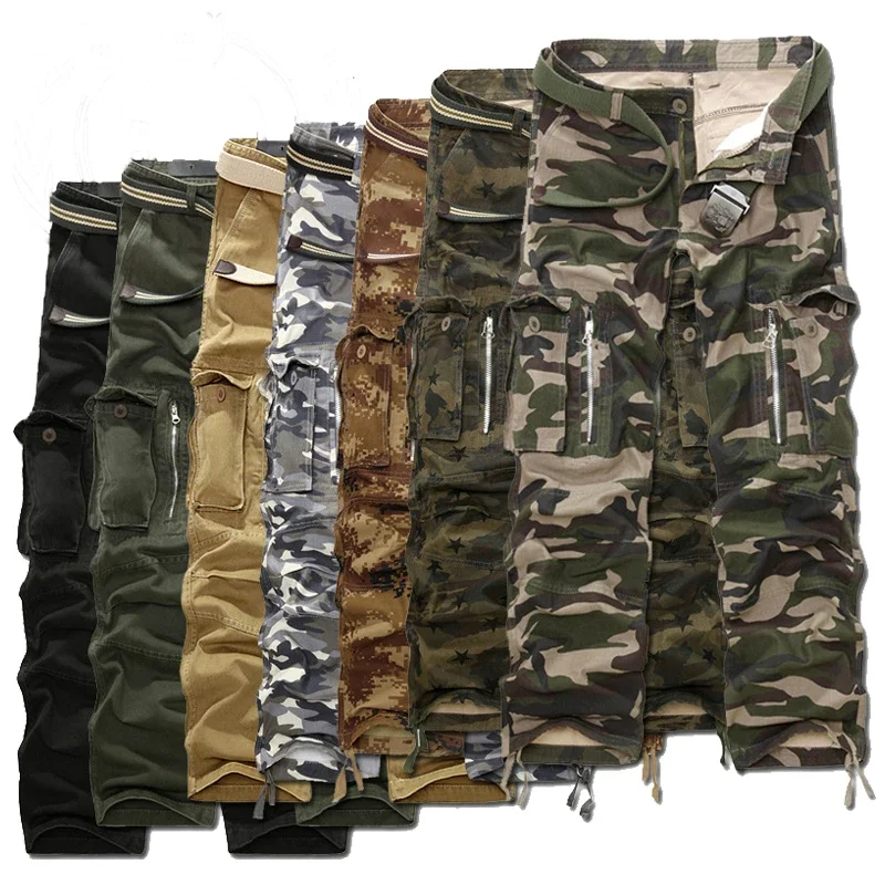 

Pants Men Cotton Trousers Casual Pants Men Cargo Joggers Multi Pocket Trousers Straight Full Length Pants Man Plus Size