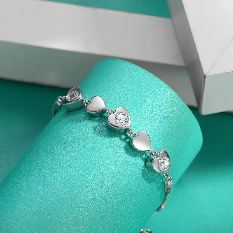 

Heart 1.5ct Moissanite Bracelet For Women 925 Sterling Silver Round Cut GRA Diamond Jewelry Anniversary Gift Tennis Bracelets