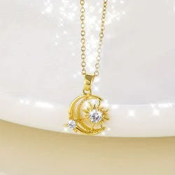 1pc Stainless Steel Star Moon Sparkle Small Sun Clavicle Chain Necklace Christmas Party Birthday Valentine's Day Lovers Gifts