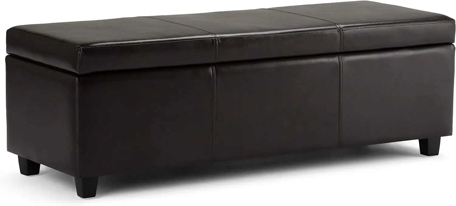 

48 Inch Wide Contemporary Rectangle Storage Ottoman Bench in Tanners Brown Vegan Faux Leather, For the Living Room