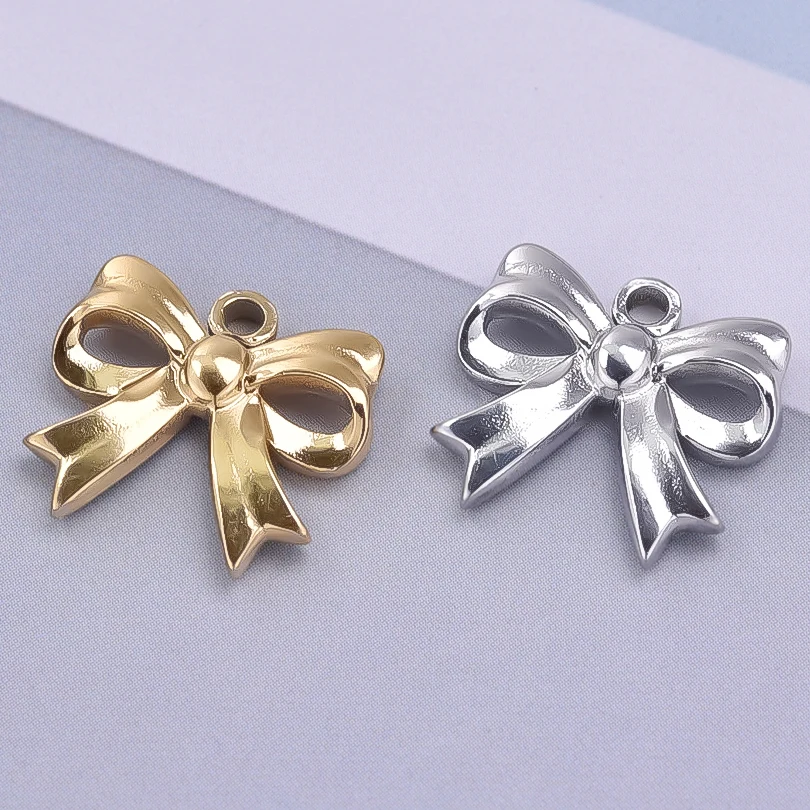 6pcs Classics Fashion Stainless Steel Bowknot Pendant Gloss Non Fading Handmade Production Diy Necklace Earring Accessories New