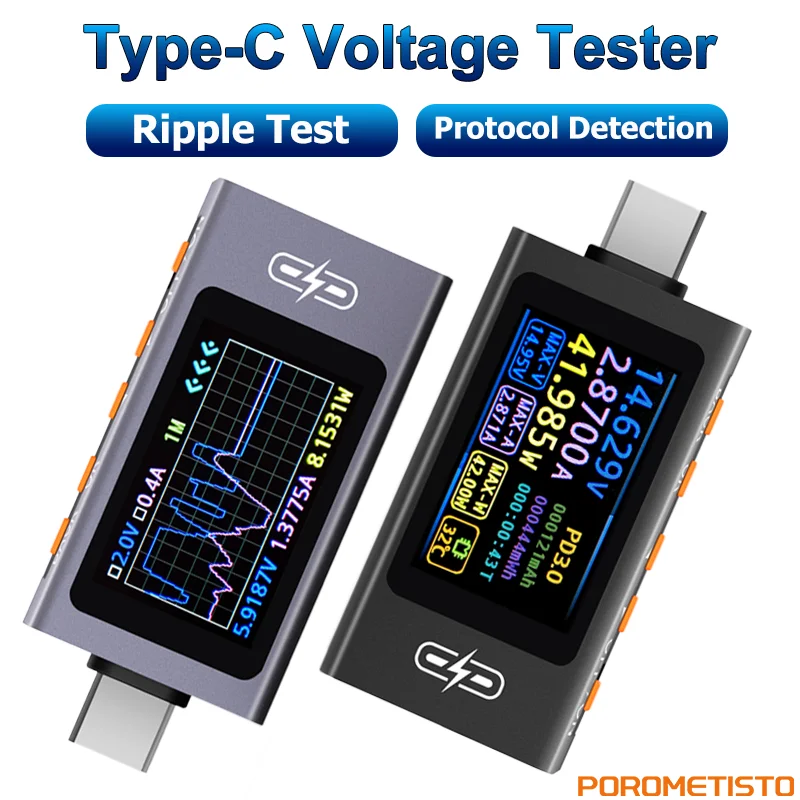 UT01C 4-30V 12A Type C Tester DC Voltmeter Ammeter TYPE-C Fast Charge Detection Trigger Capacity Measurement Ripple Measurement