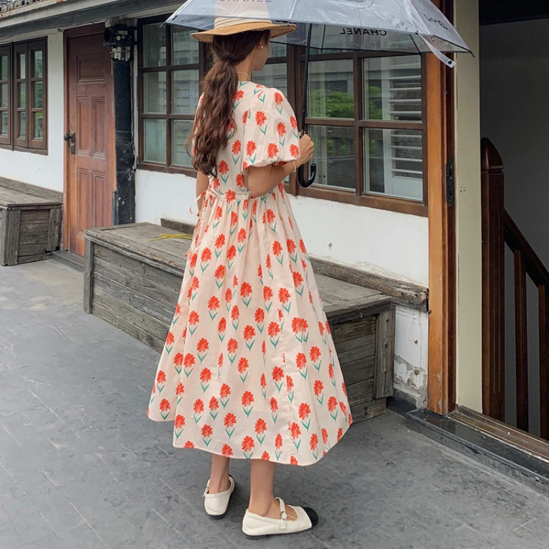 Women Dresses Tender Loose French Style Floral Printed Summer Mori Girls Vintage Classical New Arrival Party Holiday Aesthetic