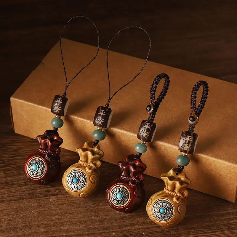 Creative Six Word Mantra Sandalwood Transport Lucky Bag Car Keychain Mobile Accessories Pendant