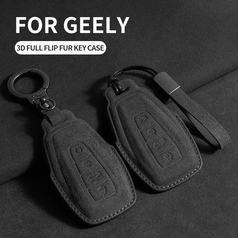 

Suede Car Key Case Cover Keychain for Geely Emgrand Global Kulrey Hawk GX7 Okavango NL3 SUV GT GC9 Coolray X6 X7 EX7 Geome