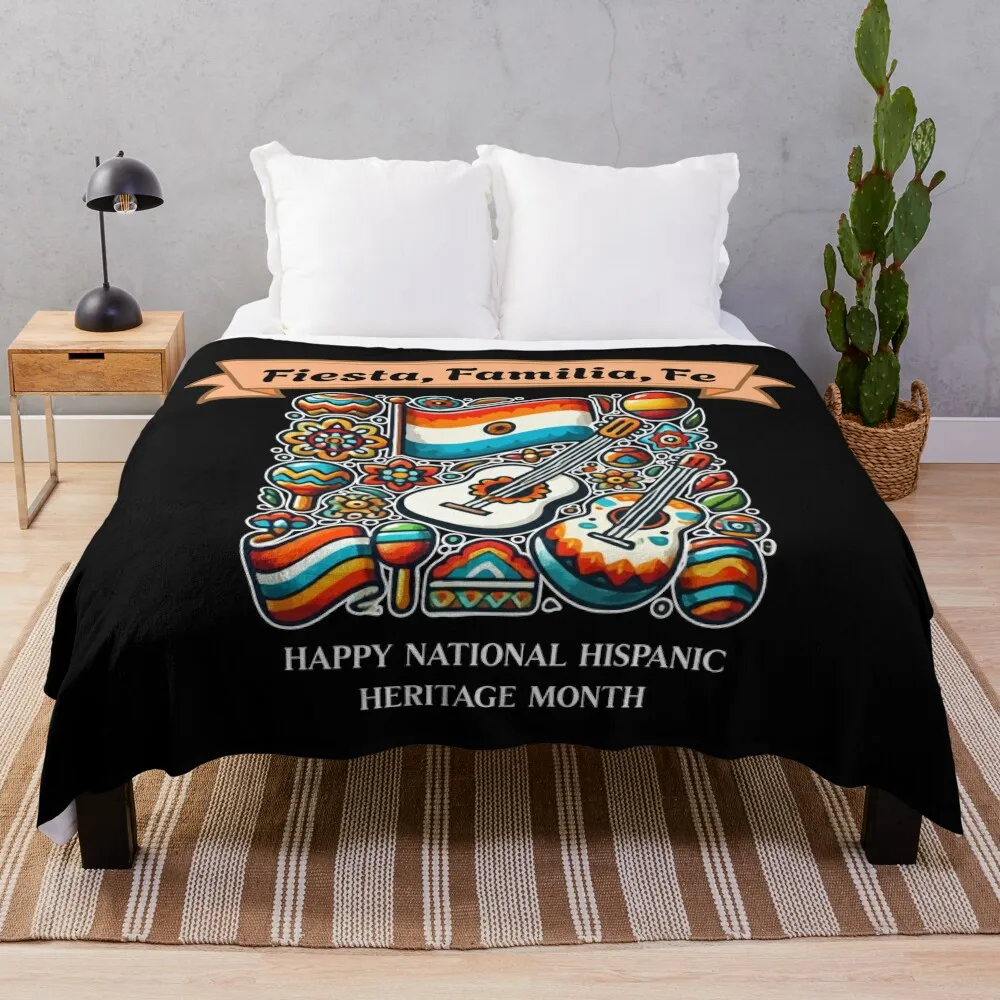 

Fiesta, Familia, Fe - Happy National Hispanic Heritage Month! Throw Blanket Personalized Gift Furrys Tourist Blankets