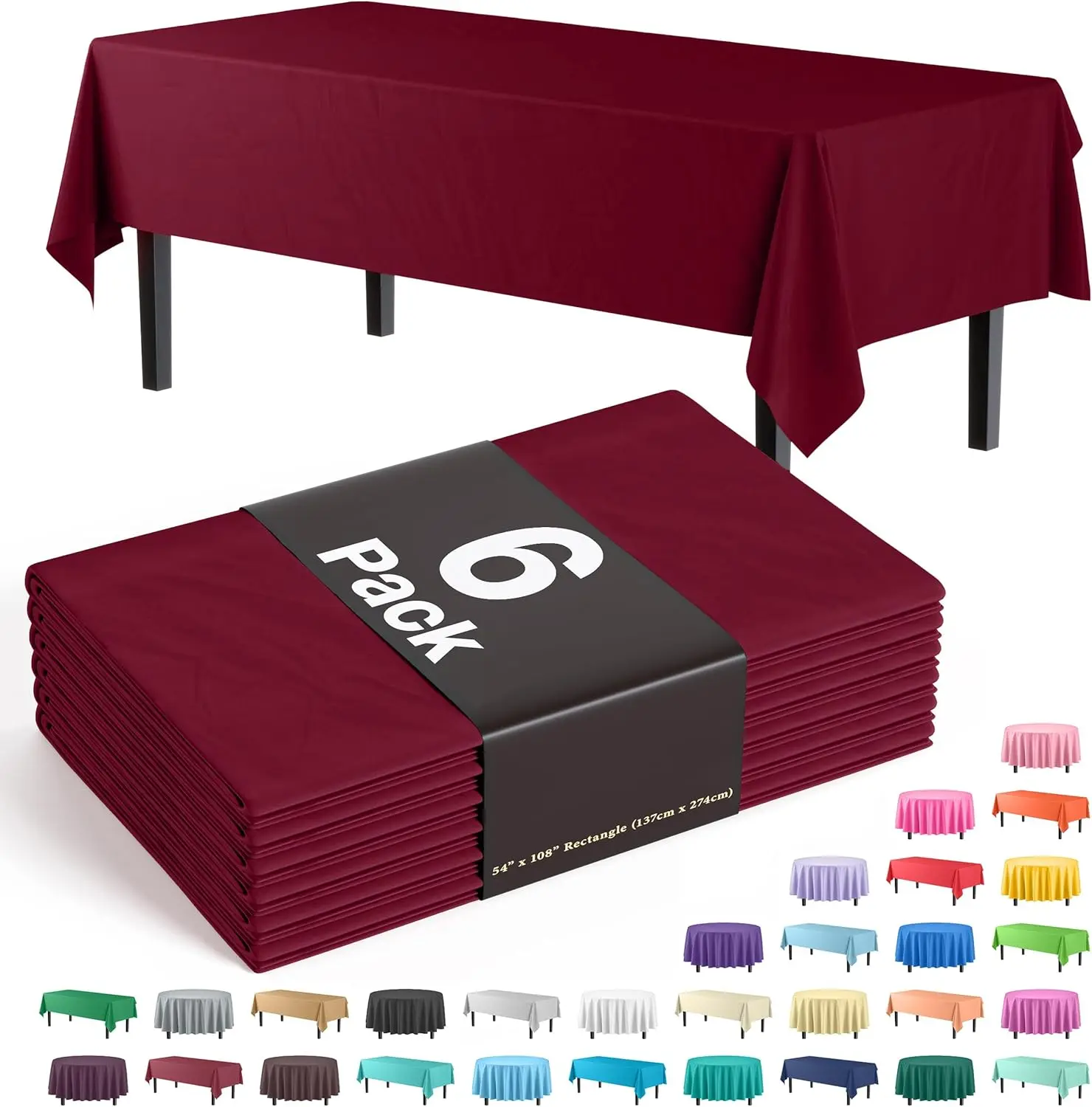 

Plastic Tablecloth 54x108in Rectangle Burgundy Premium Heavy Duty Disposable Party Table Cover