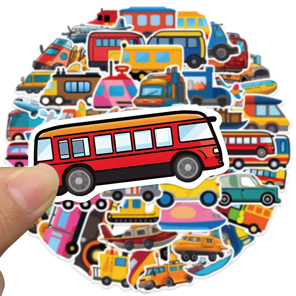 50Pcs Transportation Vehicle Truck Stickers for Kids Boys Vinyl Waterproof Cars  Fire Trucks Construction Buses Stickers